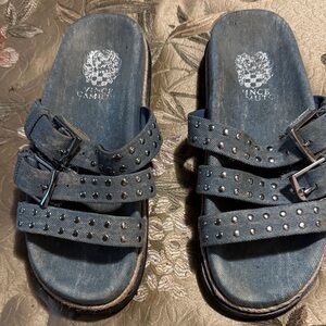 Vince Camuto Denim Blue Studded Slides